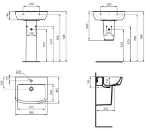 Lavoar Ideal Standard Tempo, 550 x 450 mm, alb - T056501