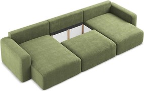 Colțar verde extensibil/cu spațiu de depozitare cu tapițerie din chenille (în formă de "U") Kona – Makamii