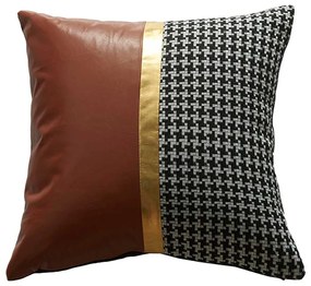 Fata de perna decorativa 45x45 cm, model half chocolate, negru/alb/maro/auriu