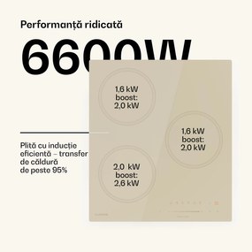 Klarstein Plită cu inducție Victoria, 45 cm, 6 600 W, 3 zone de gătit, control glisant, boost
