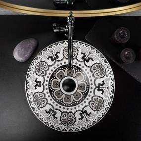 Lavoar pe blat ceramic Rea Etno 40 cm alb-negru
