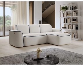 Colțar albastru/crem cu tapițerie din țesătură bouclé (cu colț pe partea dreaptă/cu șezlong) Ume – ELTAP