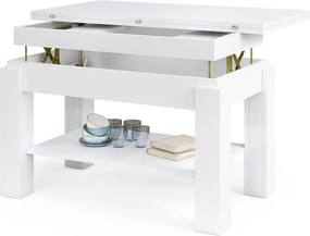 Mazzoni BRAWO Alb - MĂSUȚĂ DE CAFEA CU BLAT EXTENSIBIL ȘI RIDICABIL MASĂ CU RAFT