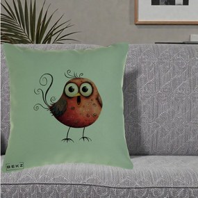 Perna Decorativa Pasare Rosie Exuberanta cu Spirale, 40x40 cm, Verde, Husa Detasabila, Perna Inclusa, BEKZ®