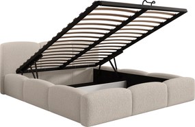 Pat tapițat Marios 180x200 cu ladă depozitare - bej boucle Quelle 03