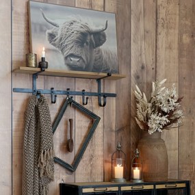 Cuier din lemn si fier, cu un raft, Antique Black