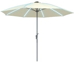 Outsunny Umbrelă Terasă Exterioară cu Lumini LED Protecție UV50+ Stâlp din Aluminiu Manivelă Acoperiș Ventilat Ø300x256 cm Crem | Aosom Romania
