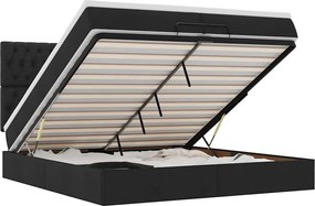 vidaXL Cadru de pat otoman cu saltele, țesătură neagră 200x200cm