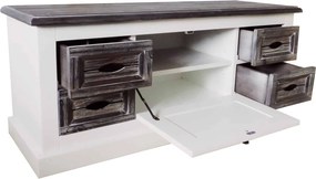 Băncuță lemn masiv alb Harley 5 compartimente /Maro, 113 × 38 × 51 cm