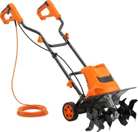 Outsunny Motobineusă electrică 1500W cu mâner pliabil, lățime de lucru 40 cm, adâncime de arat 9 cm, 6 lame, portocaliu | Aosom Romania