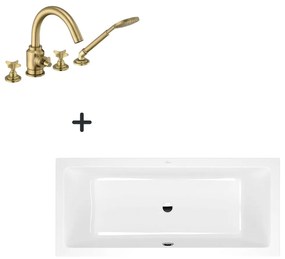 Set cada baie incastrata 180x80 cm VilleroyBoch si baterie cu montare pe cada, culoare bronz, Temisto
