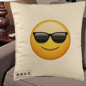 Perna Decorativa Emoji Cool Ochelari, 40x40 cm, Bej, Husa Detasabila, Perna Inclusa, BEKZ®