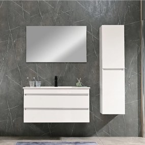 Mască de baie Cube 100 cu chiuvetă ceramică, 2 sertare, vopsită în alb lucios