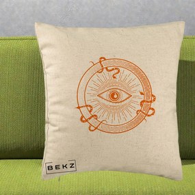 Perna Personalizata Ochiul Providentei Mistic Orange, 40x40 cm, Bej, Husa Detasabila, Perna Inclusa, BEKZ®