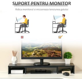 Vinsetto Stand pentru doua monitoare cu lungime si unghi reglabil, stand ridicare ecran pentru laptop, computer | Aosom Romania
