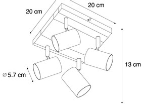 Spot luminos inteligent de tavan negru cu lemn 4 lumini reglabile, inclusiv Wifi GU10 50mm - Jeana