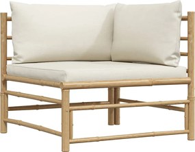 vidaXL Canapea colțar de grădină, perne alb crem, bambus