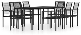 Set mobilier de gradina, 9 piese, negru Lungime masa 200 cm, 9