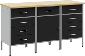 vidaXL Dulap de lucru cu sertar 3 pcs Negru și Gri 150 x 55 x 85 cm