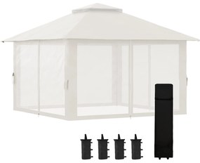 Outsunny Tonela de grădină pop-up pliabilă cu acoperiș dublu protecție UV 50+ cu 4 plase de țânțari cu fermoar 4 x 4 m Alb | Aosom Romania
