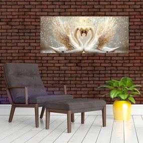 Tablou - Lebede Aurii (120x50 cm)