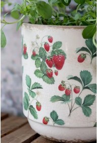 Ghiveci din ceramică crem cu model căpșuni „Fraises”, H13/D13 cm
