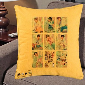 Perna Personalizata K-pop BTS Colaj 9 Fotografii Autografe Individual, 40x40 cm, Galben, Husa Detasabila, Perna Inclusa, BEKZ®