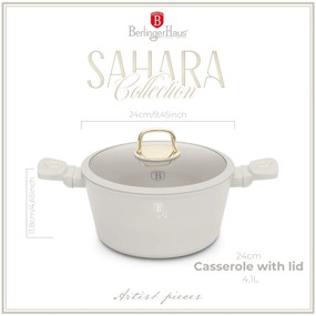 Oală cu capac 24 cm, 4.1L – Berlinger Haus Sahara Collection BH 8071, crem, antiaderentă cu titan, pentru supe și tocane