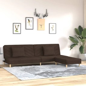3081812 vidaXL Canapea extensibilă 2 locuri, 2 perne și taburet, maro, textil