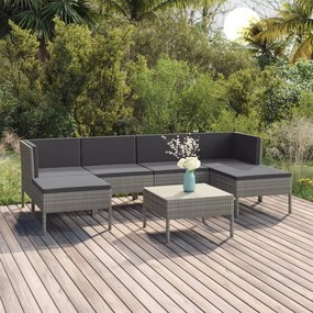 vidaXL Set mobilier de grădină cu perne, 7 piese, gri, poliratan