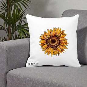Perna Decorativa Floarea Soarelui Vibranta, 40x40 cm, Alba Mata, Husa Detasabila, Perna Inclusa, BEKZ®