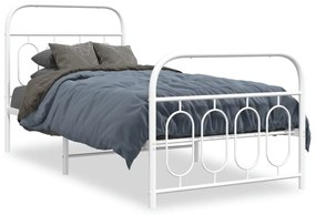 377176 vidaXL Cadru de pat metalic cu tăblie de cap/picioare, alb, 90x190 cm