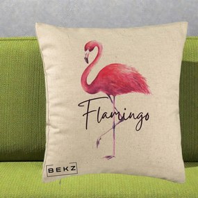 Perna Decorativa Flamingo Acuarela, 40x40 cm, Bej, Husa Detasabila, Perna Inclusa, BEKZ®