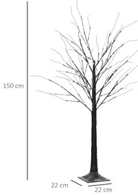 HOMCOM Arbore luminos LED - decorațiune luminoasă alb cald - 96 LED-uri - uz interior - 150 cm - decorațiune de Crăciun cameră casă maro | Aosom Romania
