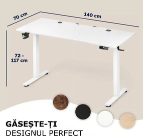 Birou de birou reglabil pe înălțime FLEXI, 140x60x72–117cm, alb Casaria