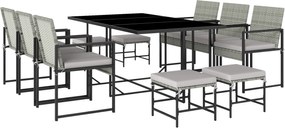 Outsunny Set de dining pentru patio 11 piese, mobilier exterior cu 6 fotolii, 4 pouf, gri | Aosom Romania