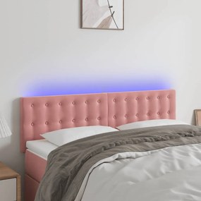 3122099 vidaXL Tăblie de pat cu LED, roz, 144x5x78/88 cm, catifea