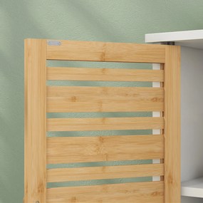 HOMCOM Birou sub vas de baie cu 2 usi etajera reglabila dulap de depozitare pentru chiuveta 60x30x60 cm bambus alb | Aosom Romania
