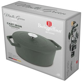 Oala fonta cu capac 4,35L, 24 cm Green Matte Berlinger Haus BH 6544, emailata, verde