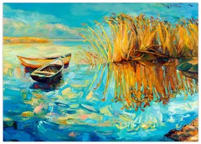 Tablou pe sticlă - Lacul cu bărci (70x50 cm)