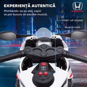 HOMCOM Motocicletă Electrică pentru Copii cu Baterie Reîncărcabilă de 6V, Viteză 3 km/h și Muzică, 90x44x52 cm, Alb | Aosom Romania