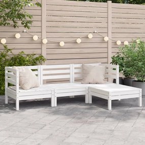 838055 vidaXL Canapea de grădină cu 3 locuri/taburet, alb, lemn masiv de pin
