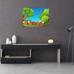 Tablou pe sticlă - Veverițe vesele (70x50 cm)