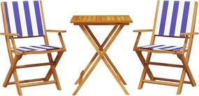 vidaXL Set mobilier bistro, 3 piese, textil albastru alb/lemn masiv