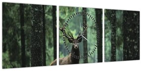 Tablou - Cerb în pădurea adâncă (cu ceas) (90x30 cm)