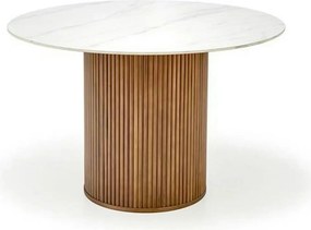 Masa BRUNO, alb cu efect de marmura/nuc, 120x120x76 cm