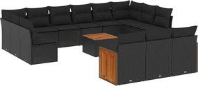vidaXL Set mobilier de grădină cu perne, 14 piese, negru, poliratan
