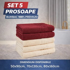 Set 5 Prosoape Baie 550g/m² Premium, 100% Bumbac, Absorbante și Pufoase