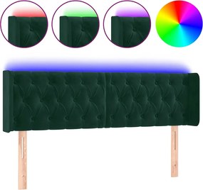 vidaXL Tăblie de pat cu LED, verde închis, 163x16x78/88 cm, catifea