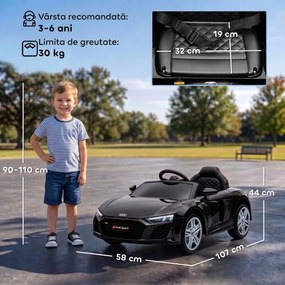 AIYAPLAY Mașinuță Electrică pentru Copii 12V Audi R8 Spyder, 3+ Ani, 3-5 km/h, cu 2 Motoare și Telecomandă, Negru | Aosom Romania